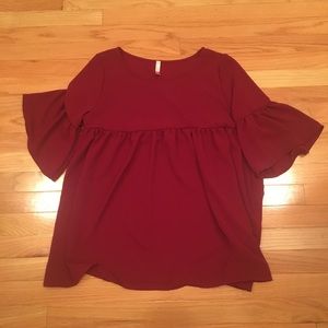 NWOT Cabernet Peplum Bell Sleeve Blouse Sz L